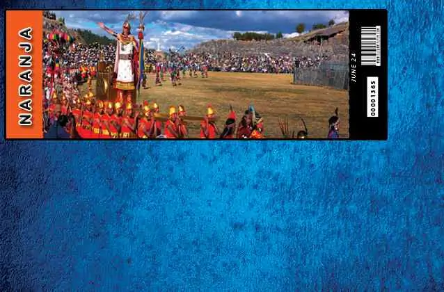 Inti Raymi 2026 ticket. Orange section